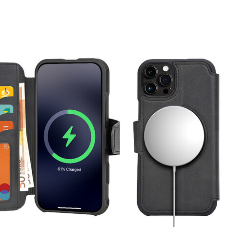 Coverzs Coverzs geschikt voor iPhone 14 Pro Max hoesje leer bookcase Magsafe (zwart) + ShieldCase screenprotector - beschermglas iPhone bescherming - iPhone case bescherm hoesje + Screenprotector