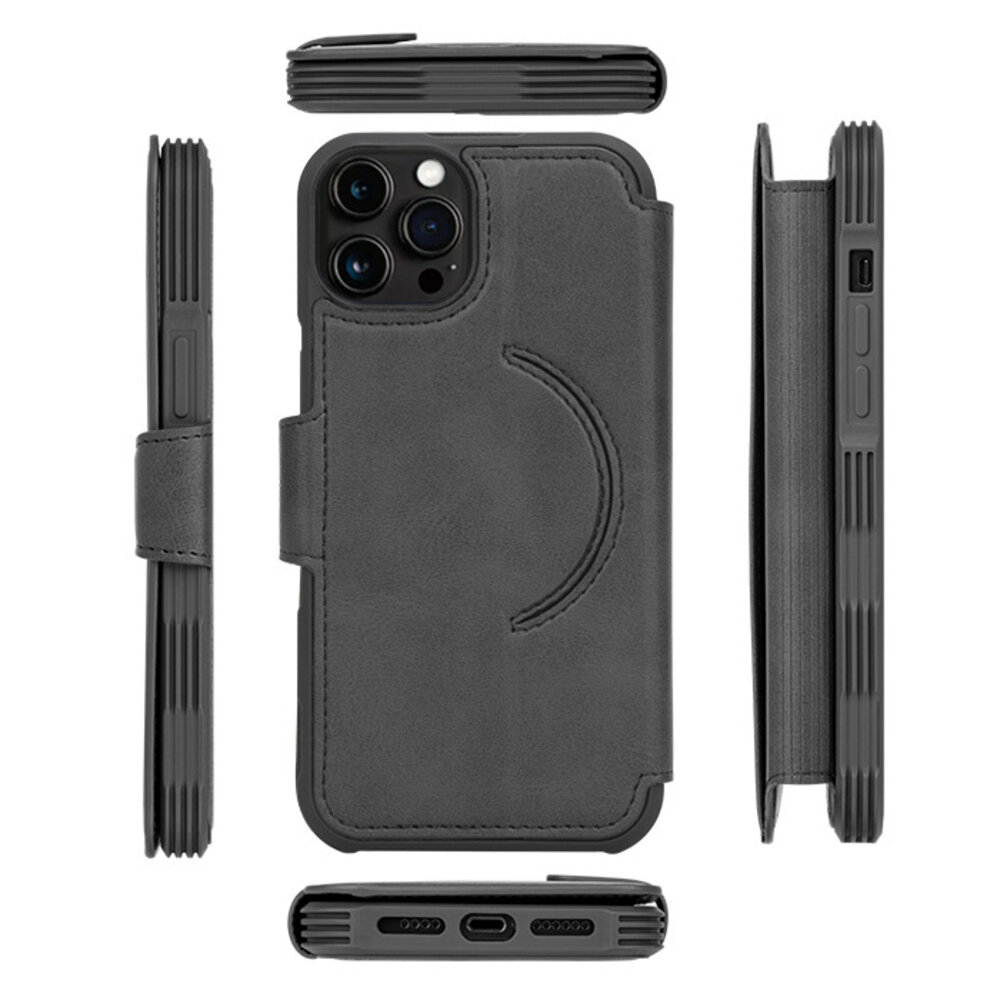 Coverzs Coverzs geschikt voor iPhone 14 Pro Max hoesje leer bookcase Magsafe (zwart) + ShieldCase screenprotector - beschermglas iPhone bescherming - iPhone case bescherm hoesje + Screenprotector