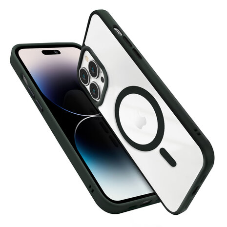 Coverzs Coverzs geschikt voor iPhone 14 Pro Max hoesje Magsafe mat (donkergroen) + ShieldCase screenprotector - beschermglas iPhone bescherming - iPhone case bescherm hoesje + Screenprotector