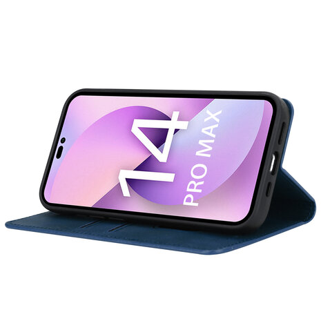 Coverzs Coverzs geschikt voor iPhone 14 Pro Max Luxe bookcase (blauw) + ShieldCase screenprotector - beschermglas iPhone bescherming - iPhone case bescherm hoesje + Screenprotector