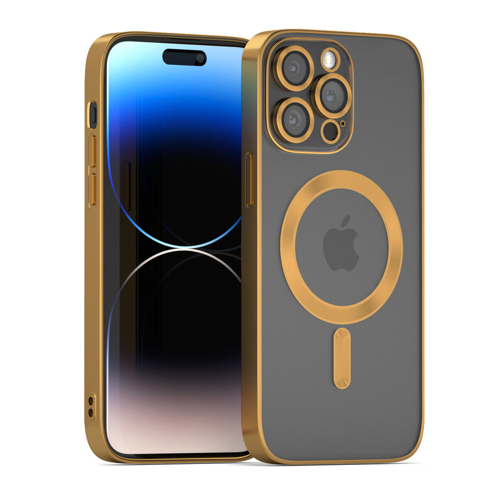 Coverzs Coverzs geschikt voor iPhone 14 Pro Max Magsafe hoesje met camera cover (goud) + ShieldCase screenprotector - beschermglas iPhone bescherming - iPhone case bescherm hoesje + Screenprotector