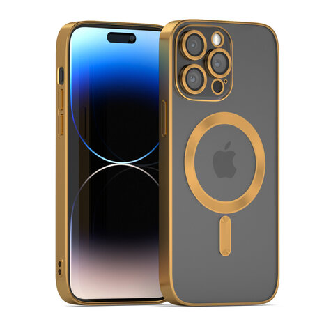 Coverzs Coverzs geschikt voor iPhone 14 Pro Max Magsafe hoesje met camera cover (goud) + ShieldCase screenprotector - beschermglas iPhone bescherming - iPhone case bescherm hoesje + Screenprotector