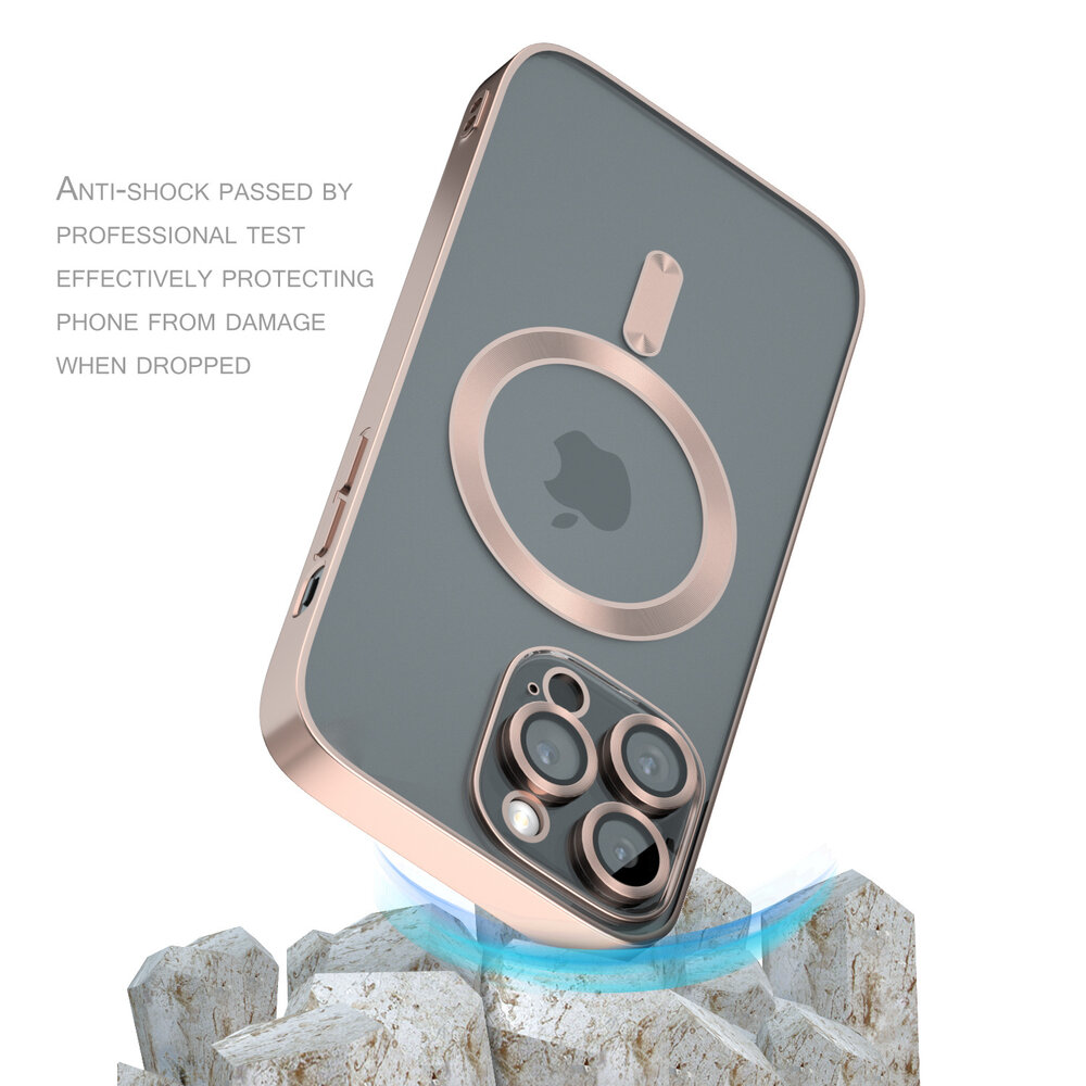 Coverzs Coverzs geschikt voor iPhone 14 Pro Max Magsafe hoesje met camera cover (rosé goud) + ShieldCase screenprotector - beschermglas iPhone bescherming - iPhone case bescherm hoesje + Screenprotector