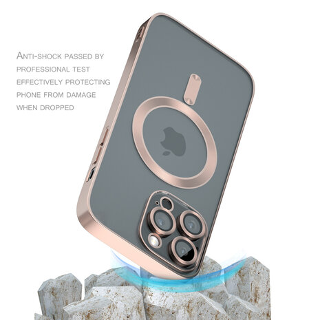 Coverzs Coverzs geschikt voor iPhone 14 Pro Max Magsafe hoesje met camera cover (rosé goud) + ShieldCase screenprotector - beschermglas iPhone bescherming - iPhone case bescherm hoesje + Screenprotector