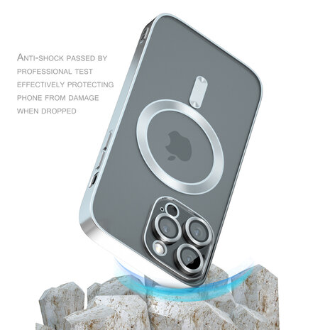 Coverzs Coverzs geschikt voor iPhone 14 Pro Max Magsafe hoesje met camera cover (zilver) + ShieldCase screenprotector - beschermglas iPhone bescherming - iPhone case bescherm hoesje + Screenprotector