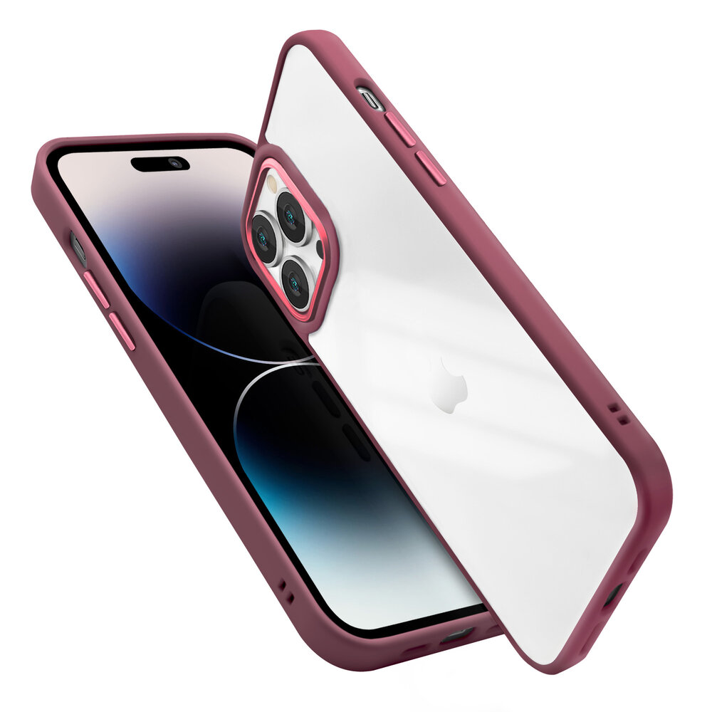 Coverzs Coverzs geschikt voor iPhone 14 Pro Max solid bumper hoesje mat (bordeaux) + ShieldCase screenprotector - beschermglas iPhone bescherming - iPhone case bescherm hoesje + Screenprotector