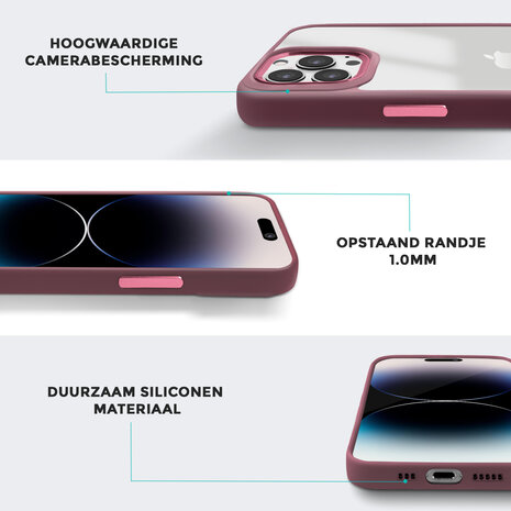 Coverzs Coverzs geschikt voor iPhone 14 Pro Max solid bumper hoesje mat (bordeaux) + ShieldCase screenprotector - beschermglas iPhone bescherming - iPhone case bescherm hoesje + Screenprotector