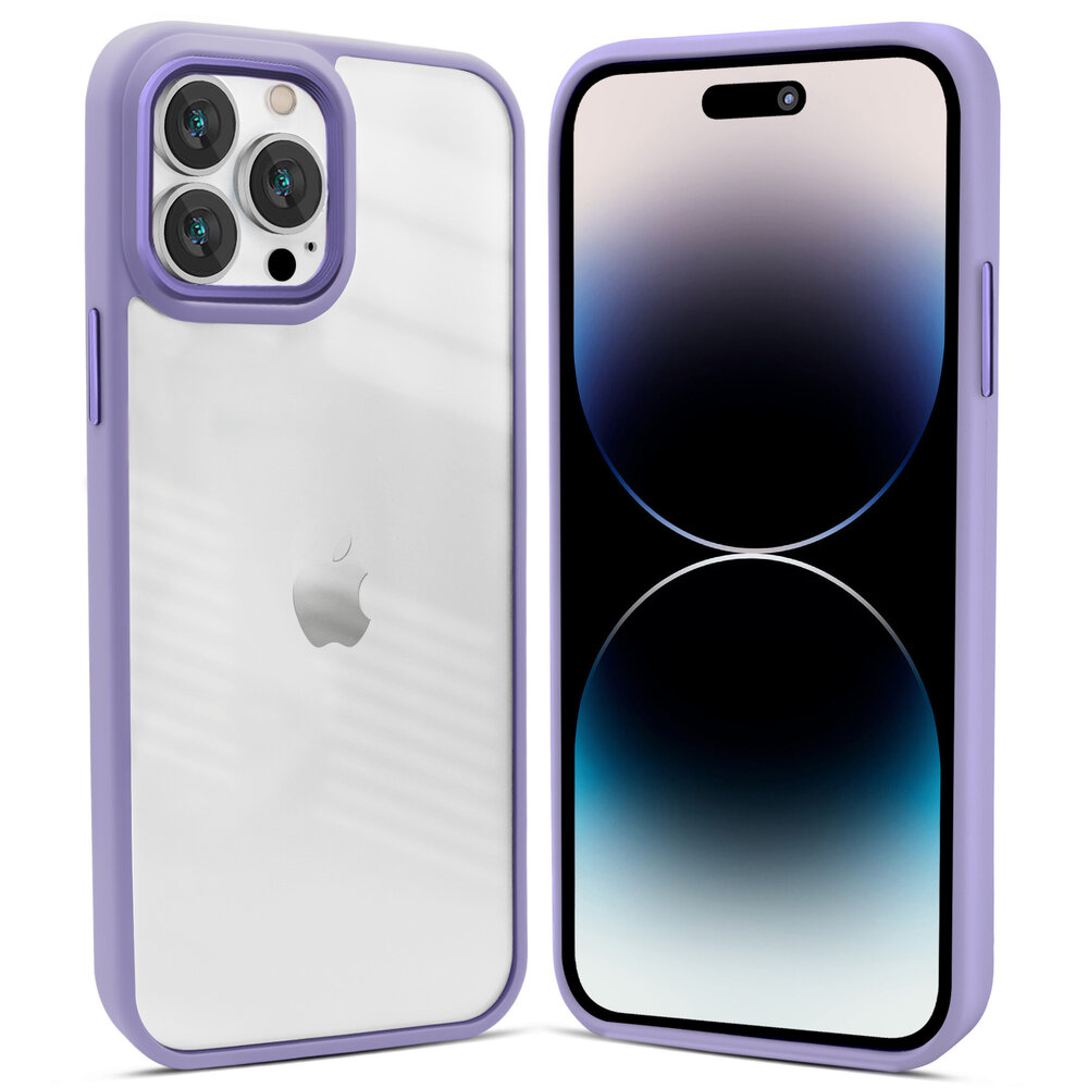 Coverzs Coverzs geschikt voor iPhone 14 Pro Max solid bumper hoesje mat (paars) + ShieldCase screenprotector - beschermglas iPhone bescherming - iPhone case bescherm hoesje + Screenprotector