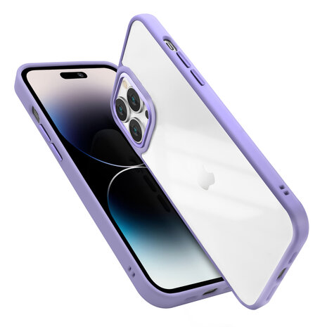 Coverzs Coverzs geschikt voor iPhone 14 Pro Max solid bumper hoesje mat (paars) + ShieldCase screenprotector - beschermglas iPhone bescherming - iPhone case bescherm hoesje + Screenprotector