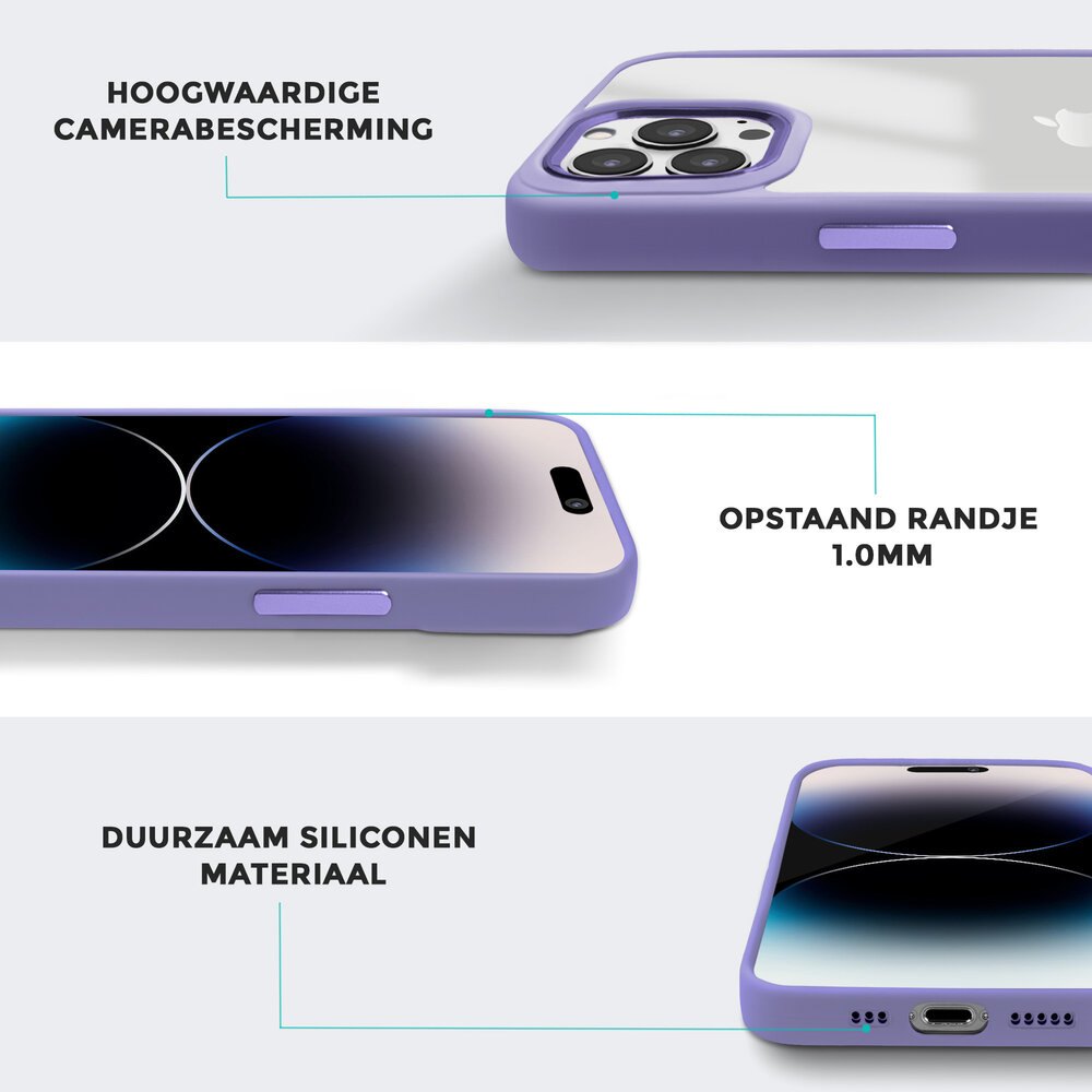 Coverzs Coverzs geschikt voor iPhone 14 Pro Max solid bumper hoesje mat (paars) + ShieldCase screenprotector - beschermglas iPhone bescherming - iPhone case bescherm hoesje + Screenprotector