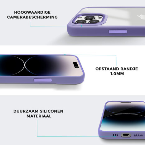 Coverzs Coverzs geschikt voor iPhone 14 Pro Max solid bumper hoesje mat (paars) + ShieldCase screenprotector - beschermglas iPhone bescherming - iPhone case bescherm hoesje + Screenprotector