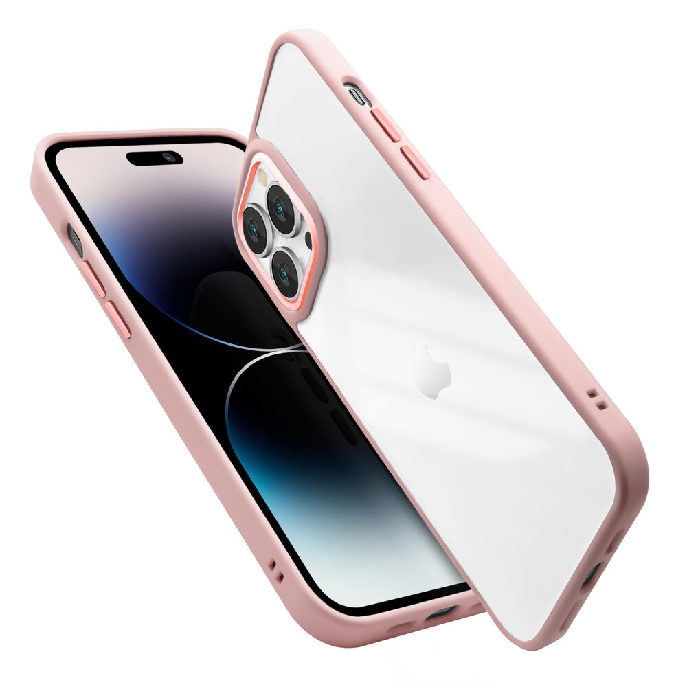 Coverzs Coverzs geschikt voor iPhone 14 Pro Max solid bumper hoesje mat (roze) + ShieldCase screenprotector - beschermglas iPhone bescherming - iPhone case bescherm hoesje + Screenprotector