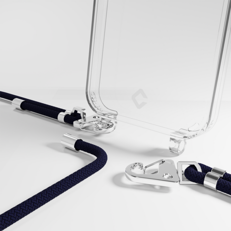 Coverzs Coverzs geschikt voor iPhone 14 Pro Max transparante case met koord (donkerblauw) + ShieldCase screenprotector - beschermglas iPhone bescherming - iPhone case bescherm hoesje + Screenprotector