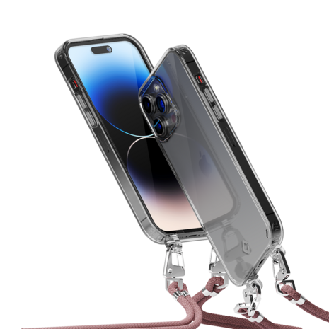 Coverzs Coverzs geschikt voor iPhone 14 Pro Max transparante case met koord (roze) + ShieldCase screenprotector - beschermglas iPhone bescherming - iPhone case bescherm hoesje + Screenprotector