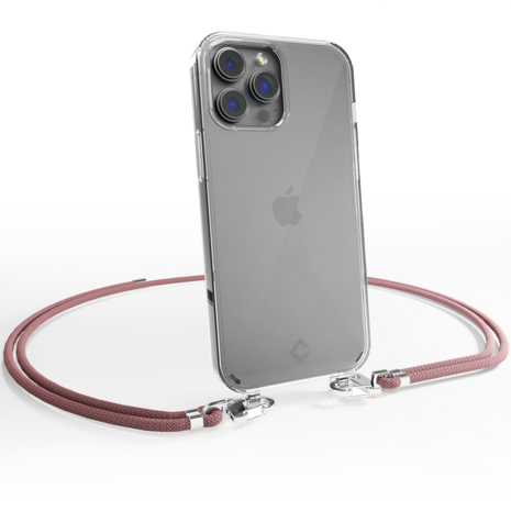 Coverzs Coverzs geschikt voor iPhone 14 Pro Max transparante case met koord (roze) + ShieldCase screenprotector - beschermglas iPhone bescherming - iPhone case bescherm hoesje + Screenprotector