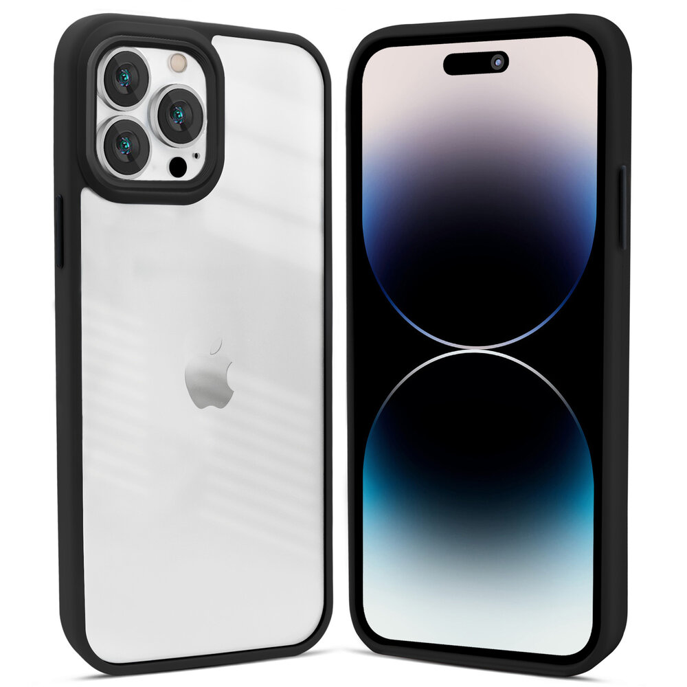 Coverzs Coverzs geschikt voor iPhone 14 Pro solid bumper hoesje mat (zwart) + ShieldCase screenprotector - beschermglas iPhone bescherming - iPhone case bescherm hoesje + Screenprotector