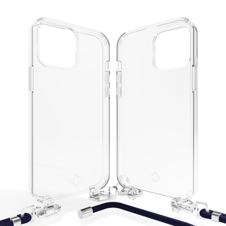Coverzs Coverzs geschikt voor iPhone 14 Pro transparante case met koord (donkerblauw) + ShieldCase screenprotector - beschermglas iPhone bescherming - iPhone case bescherm hoesje + Screenprotector