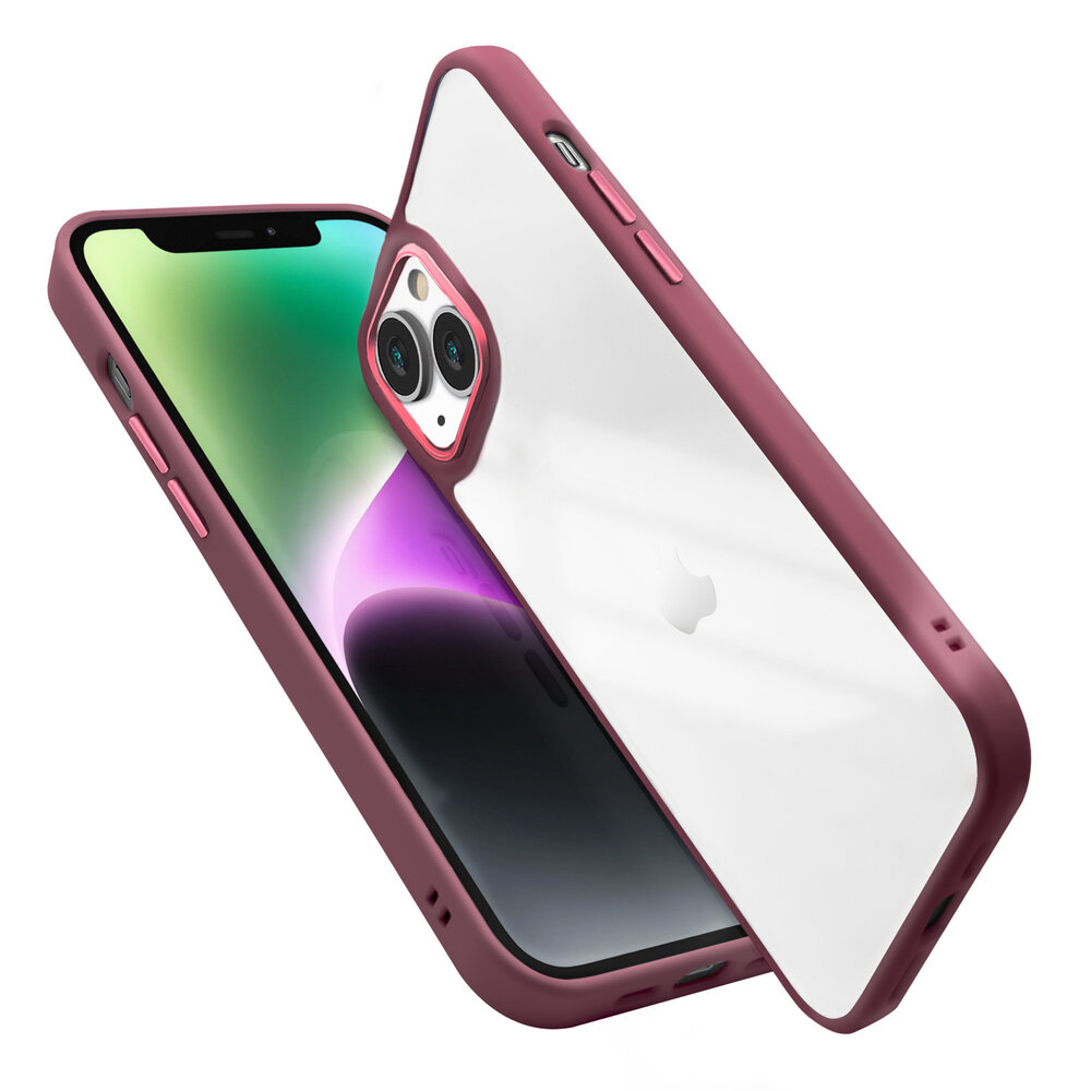 Coverzs Coverzs geschikt voor iPhone 14 solid bumper hoesje mat (bordeaux) + ShieldCase screenprotector - beschermglas iPhone bescherming - iPhone case bescherm hoesje + Screenprotector