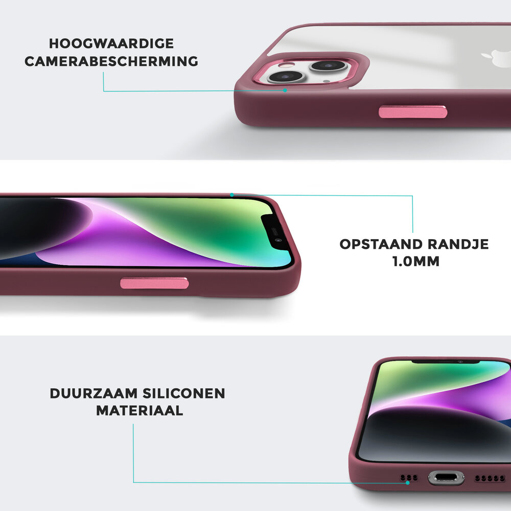 Coverzs Coverzs geschikt voor iPhone 14 solid bumper hoesje mat (bordeaux) + ShieldCase screenprotector - beschermglas iPhone bescherming - iPhone case bescherm hoesje + Screenprotector