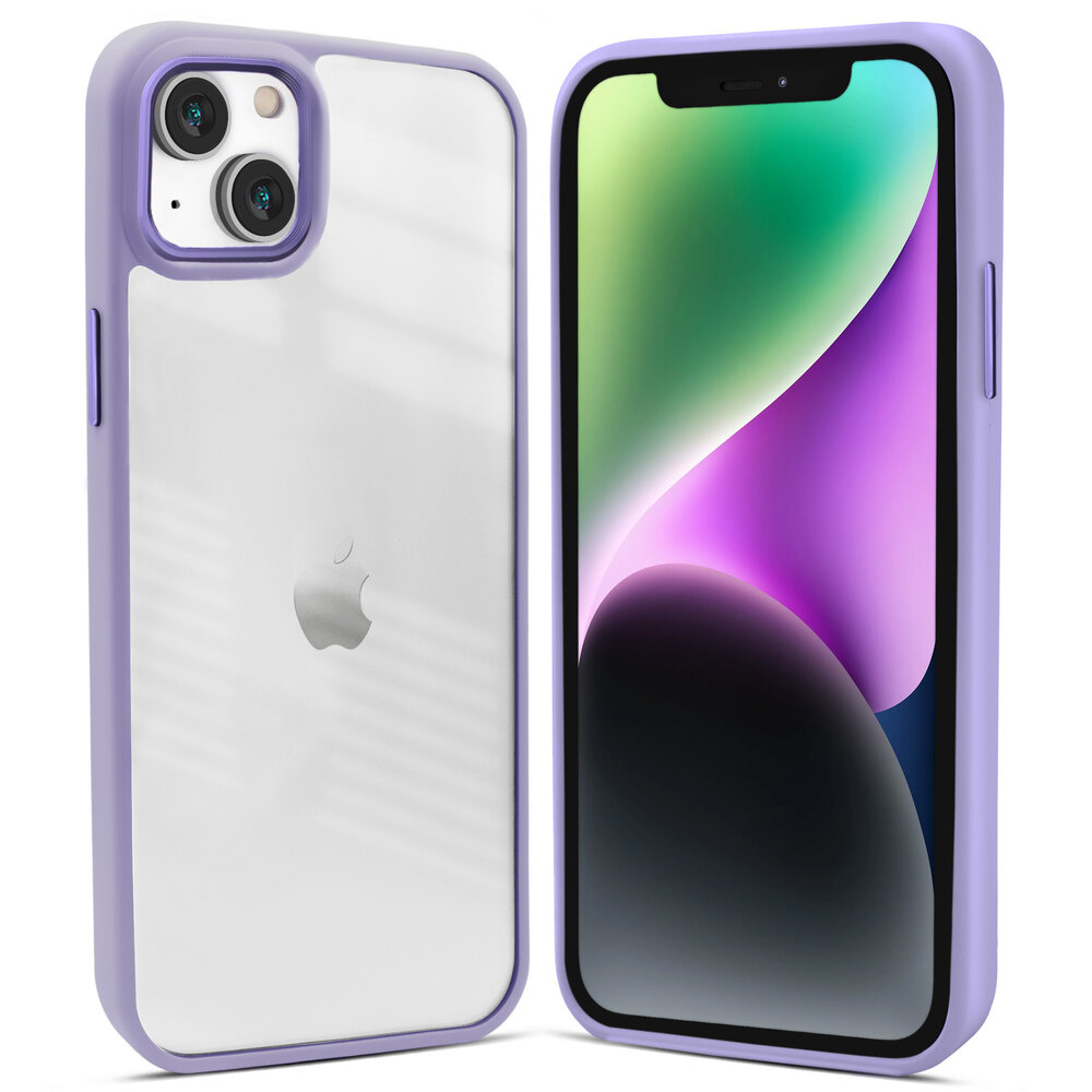 Coverzs Coverzs geschikt voor iPhone 14 solid bumper hoesje mat (paars) + ShieldCase screenprotector - beschermglas iPhone bescherming - iPhone case bescherm hoesje + Screenprotector