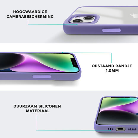 Coverzs Coverzs geschikt voor iPhone 14 solid bumper hoesje mat (paars) + ShieldCase screenprotector - beschermglas iPhone bescherming - iPhone case bescherm hoesje + Screenprotector