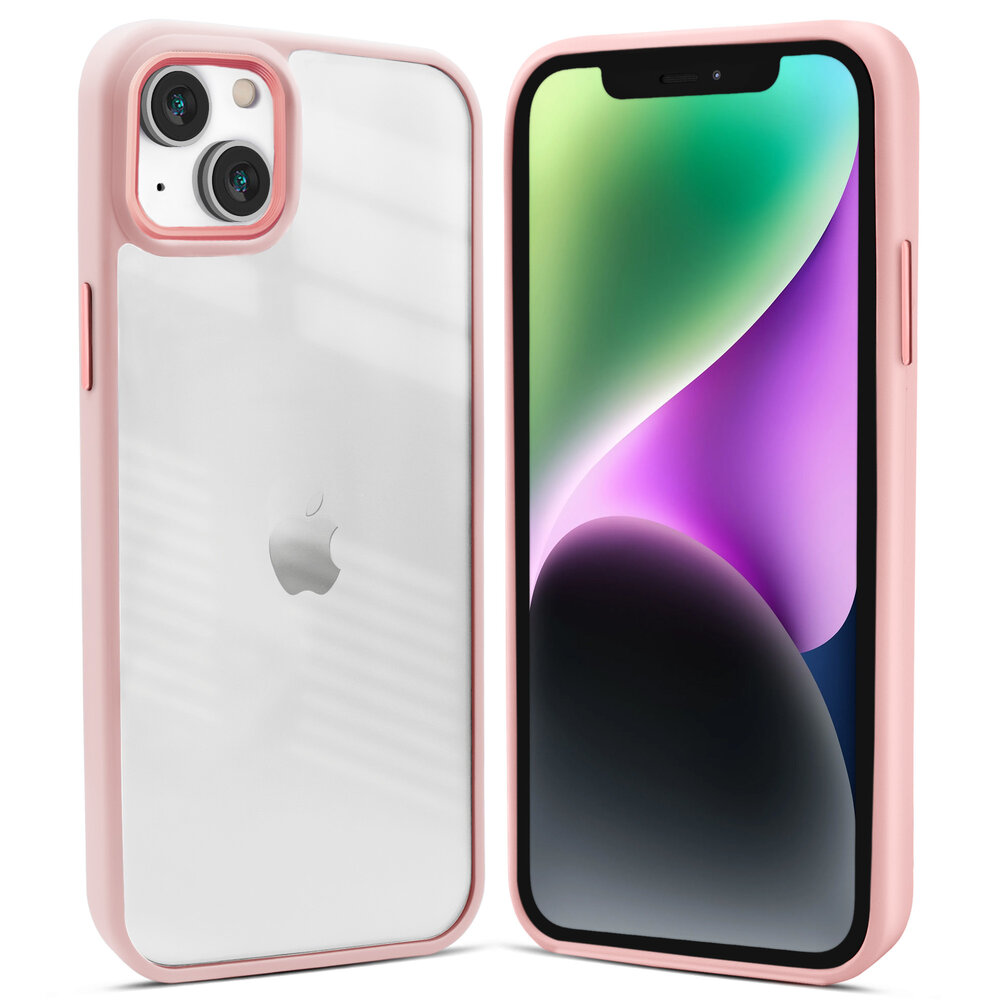 Coverzs Coverzs geschikt voor iPhone 14 solid bumper hoesje mat (roze) + ShieldCase screenprotector - beschermglas iPhone bescherming - iPhone case bescherm hoesje + Screenprotector