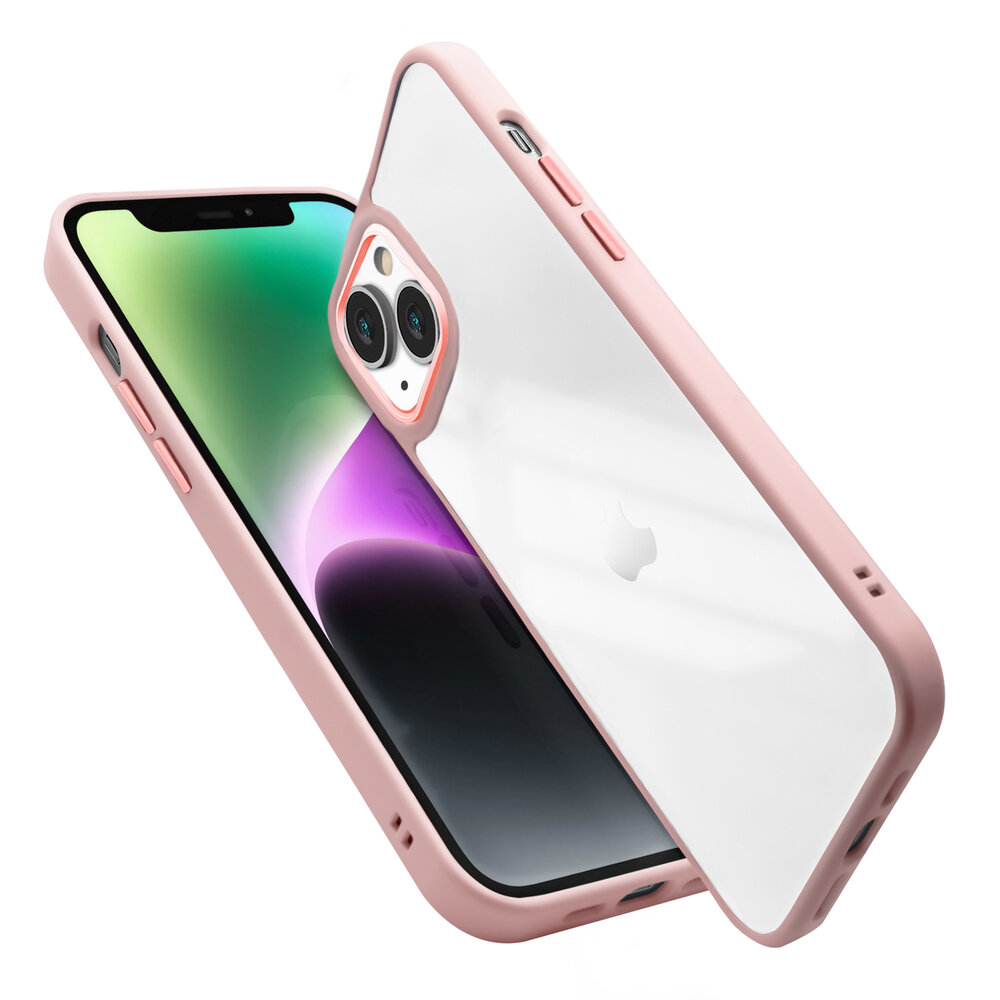 Coverzs Coverzs geschikt voor iPhone 14 solid bumper hoesje mat (roze) + ShieldCase screenprotector - beschermglas iPhone bescherming - iPhone case bescherm hoesje + Screenprotector