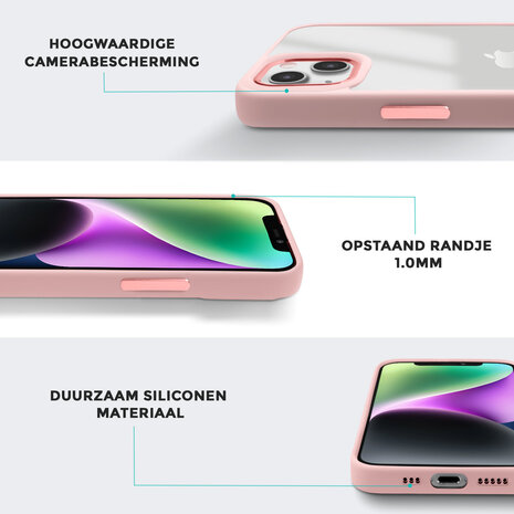 Coverzs Coverzs geschikt voor iPhone 14 solid bumper hoesje mat (roze) + ShieldCase screenprotector - beschermglas iPhone bescherming - iPhone case bescherm hoesje + Screenprotector