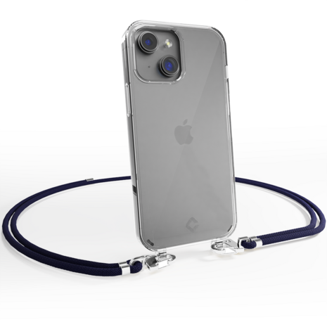 Coverzs Coverzs geschikt voor iPhone 14 transparante case met koord (donkerblauw) + ShieldCase screenprotector - beschermglas iPhone bescherming - iPhone case bescherm hoesje + Screenprotector