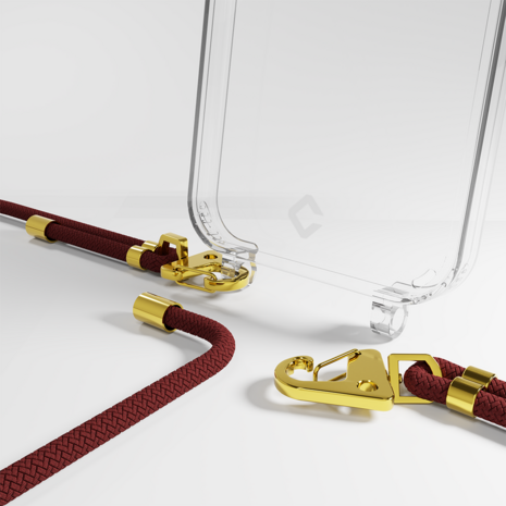 Coverzs Coverzs geschikt voor iPhone 14 transparante case met koord (donkerrood) + ShieldCase screenprotector - beschermglas iPhone bescherming - iPhone case bescherm hoesje + Screenprotector