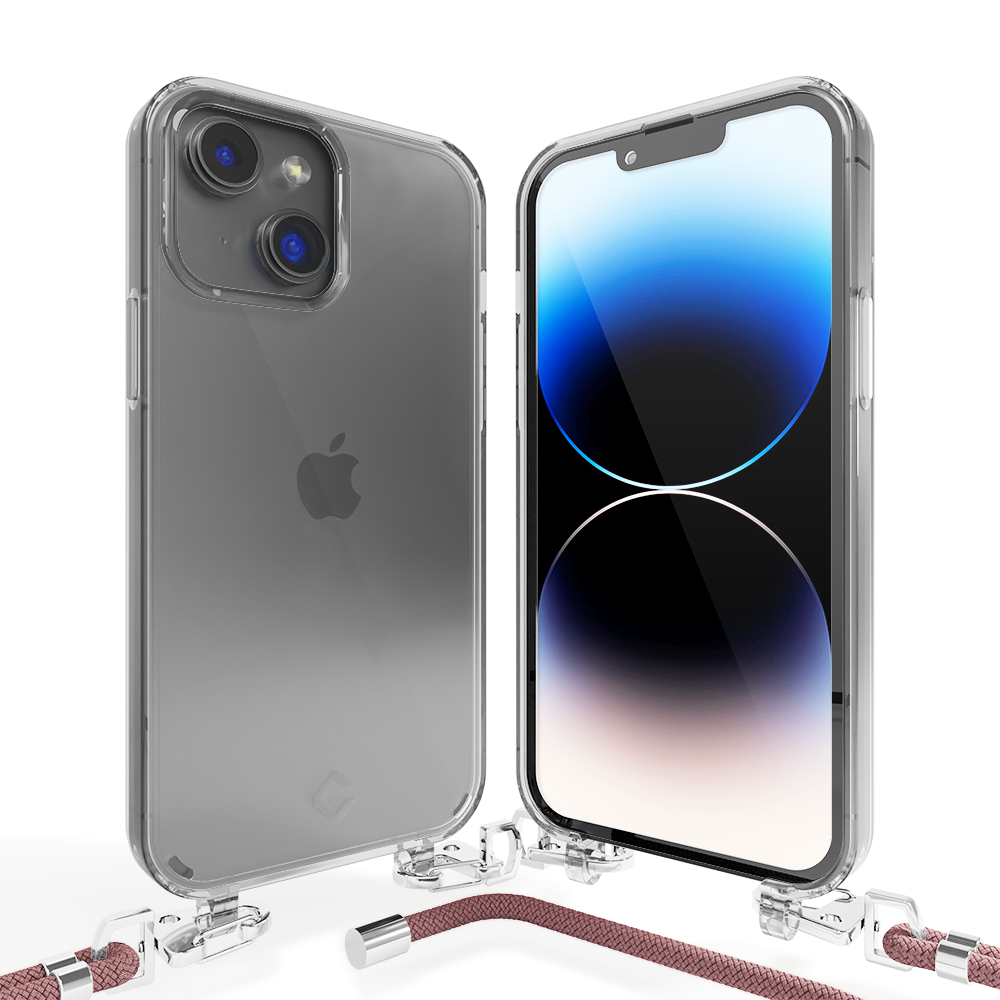 Coverzs Coverzs geschikt voor iPhone 14 transparante case met koord (roze) + ShieldCase screenprotector - beschermglas iPhone bescherming - iPhone case bescherm hoesje + Screenprotector