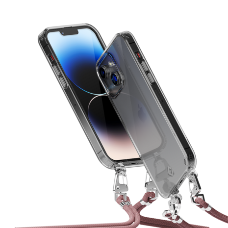 Coverzs Coverzs geschikt voor iPhone 14 transparante case met koord (roze) + ShieldCase screenprotector - beschermglas iPhone bescherming - iPhone case bescherm hoesje + Screenprotector