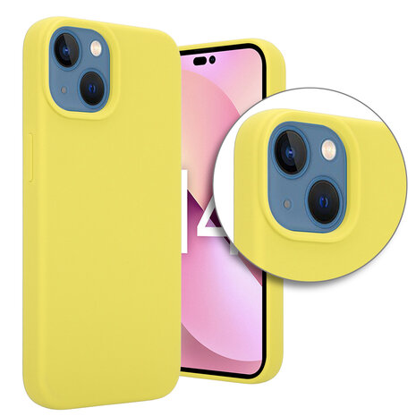 Coverzs Coverzs Luxe Liquid Silicone case geschikt voor iPhone 14 (geel) + ShieldCase screenprotector - beschermglas iPhone bescherming - iPhone case bescherm hoesje + Screenprotector