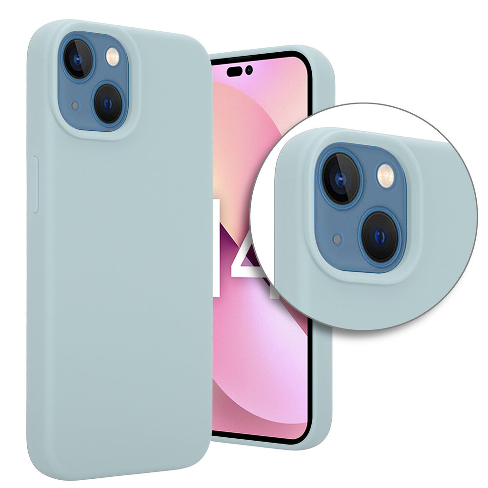 Coverzs Coverzs Luxe Liquid Silicone case geschikt voor iPhone 14 (grijsblauw) + ShieldCase screenprotector - beschermglas iPhone bescherming - iPhone case bescherm hoesje + Screenprotector