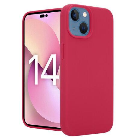 Coverzs Coverzs Luxe Liquid Silicone case geschikt voor iPhone 14 (rood) + ShieldCase screenprotector - beschermglas iPhone bescherming - iPhone case bescherm hoesje + Screenprotector