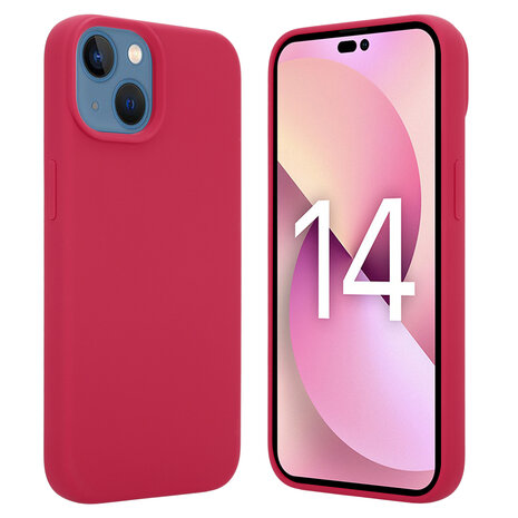 Coverzs Coverzs Luxe Liquid Silicone case geschikt voor iPhone 14 (rood) + ShieldCase screenprotector - beschermglas iPhone bescherming - iPhone case bescherm hoesje + Screenprotector