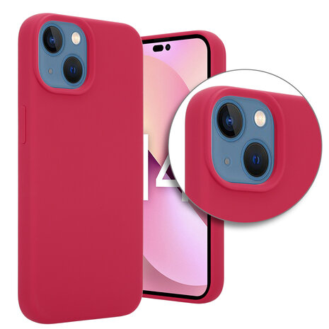 Coverzs Coverzs Luxe Liquid Silicone case geschikt voor iPhone 14 (rood) + ShieldCase screenprotector - beschermglas iPhone bescherming - iPhone case bescherm hoesje + Screenprotector