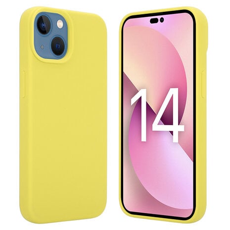 Coverzs Coverzs Luxe Liquid Silicone case geschikt voor iPhone 14 Plus (geel) + ShieldCase screenprotector - beschermglas iPhone bescherming - iPhone case bescherm hoesje + Screenprotector