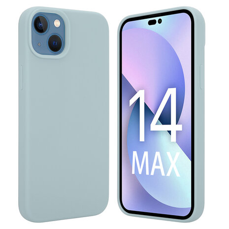 Coverzs Coverzs Luxe Liquid Silicone case geschikt voor iPhone 14 Plus (grijsblauw) + ShieldCase screenprotector - beschermglas iPhone bescherming - iPhone case bescherm hoesje + Screenprotector