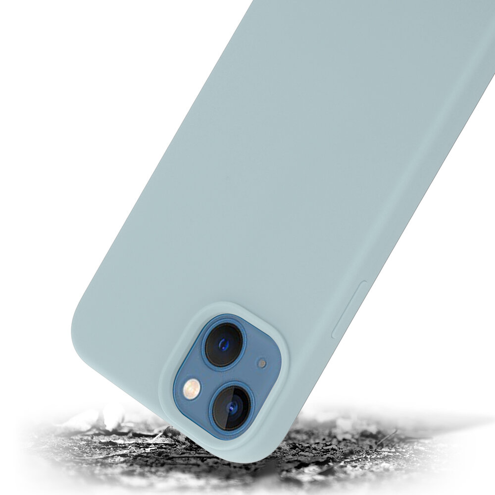 Coverzs Coverzs Luxe Liquid Silicone case geschikt voor iPhone 14 Plus (grijsblauw) + ShieldCase screenprotector - beschermglas iPhone bescherming - iPhone case bescherm hoesje + Screenprotector