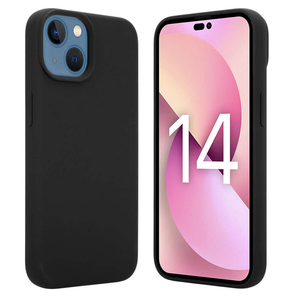 Coverzs Coverzs Luxe Liquid Silicone case geschikt voor iPhone 14 Plus (zwart) + ShieldCase screenprotector - beschermglas iPhone bescherming - iPhone case bescherm hoesje + Screenprotector