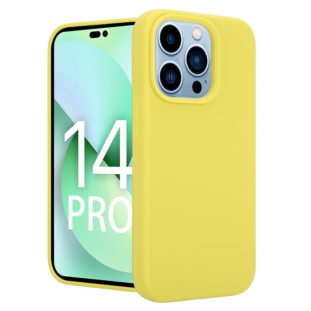 Coverzs Coverzs Luxe Liquid Silicone case geschikt voor iPhone 14 Pro (geel) + ShieldCase screenprotector - beschermglas iPhone bescherming - iPhone case bescherm hoesje + Screenprotector