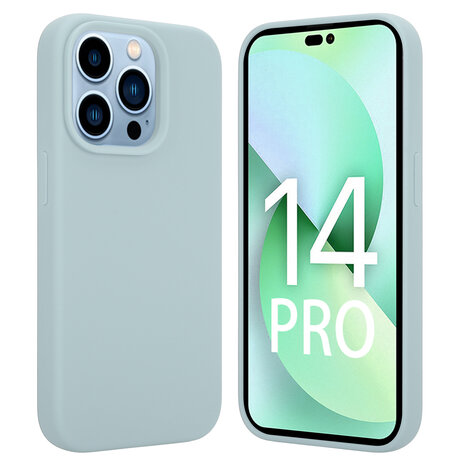 Coverzs Coverzs Luxe Liquid Silicone case geschikt voor iPhone 14 Pro (grijsblauw) + ShieldCase screenprotector - beschermglas iPhone bescherming - iPhone case bescherm hoesje + Screenprotector