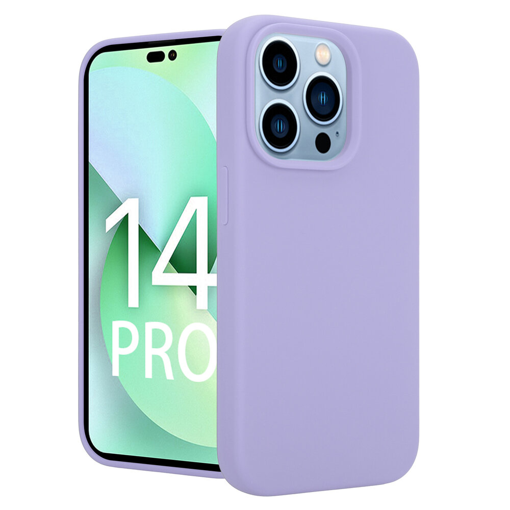 Coverzs Coverzs Luxe Liquid Silicone case geschikt voor iPhone 14 Pro (paars) + ShieldCase screenprotector - beschermglas iPhone bescherming - iPhone case bescherm hoesje + Screenprotector
