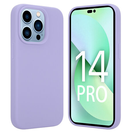 Coverzs Coverzs Luxe Liquid Silicone case geschikt voor iPhone 14 Pro (paars) + ShieldCase screenprotector - beschermglas iPhone bescherming - iPhone case bescherm hoesje + Screenprotector