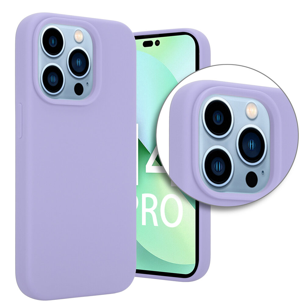 Coverzs Coverzs Luxe Liquid Silicone case geschikt voor iPhone 14 Pro (paars) + ShieldCase screenprotector - beschermglas iPhone bescherming - iPhone case bescherm hoesje + Screenprotector