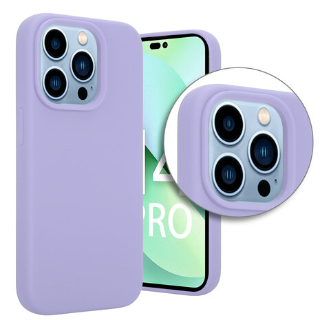 Coverzs Coverzs Luxe Liquid Silicone case geschikt voor iPhone 14 Pro (paars) + ShieldCase screenprotector - beschermglas iPhone bescherming - iPhone case bescherm hoesje + Screenprotector