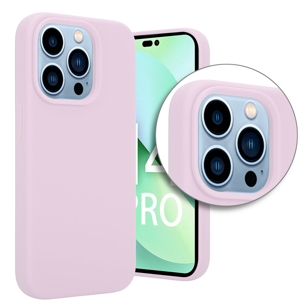 Coverzs Coverzs Luxe Liquid Silicone case geschikt voor iPhone 14 Pro (roze) + ShieldCase screenprotector - beschermglas iPhone bescherming - iPhone case bescherm hoesje + Screenprotector