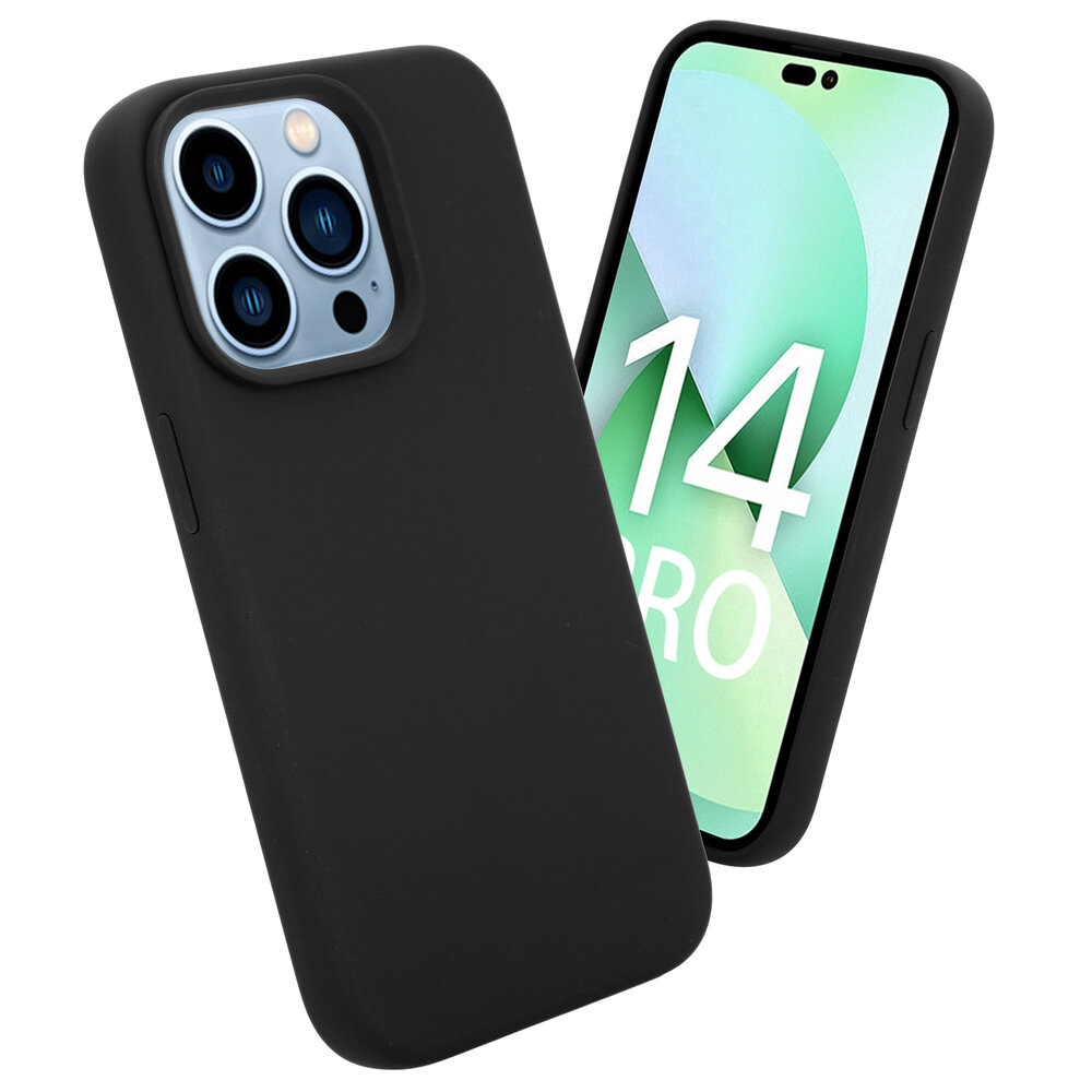 Coverzs Coverzs Luxe Liquid Silicone case geschikt voor iPhone 14 Pro (zwart) + ShieldCase screenprotector - beschermglas iPhone bescherming - iPhone case bescherm hoesje + Screenprotector