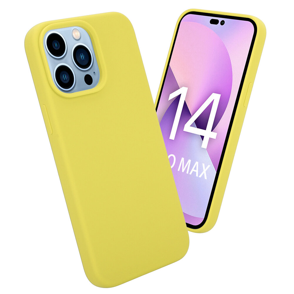 Coverzs Coverzs Luxe Liquid Silicone case geschikt voor iPhone 14 Pro Max (geel) + ShieldCase screenprotector - beschermglas iPhone bescherming - iPhone case bescherm hoesje + Screenprotector
